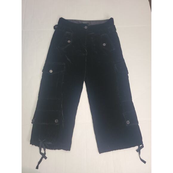 BCBG Max Azria Velour Capri Pants Size 2 Cargo 21" Inseam Black - Picture 2 of 13
